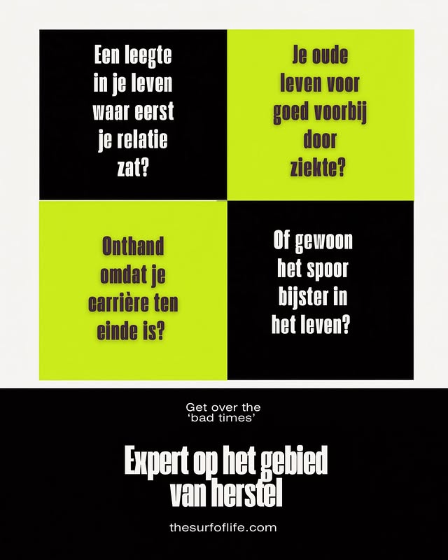 Herken je dit? Een leegte in je leven, je oude leven voorbij door ziekte, onthand door het einde van je carrière, of het spoor bijster in het leven.